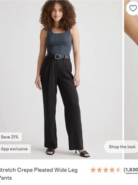 NWT - Quince Stretch Crepe Pleated Wide-Leg Pants - Black